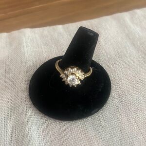 Gold Tone Cocktail Ring Cubic Zirconia Thailand Round Center Stone Size 7
